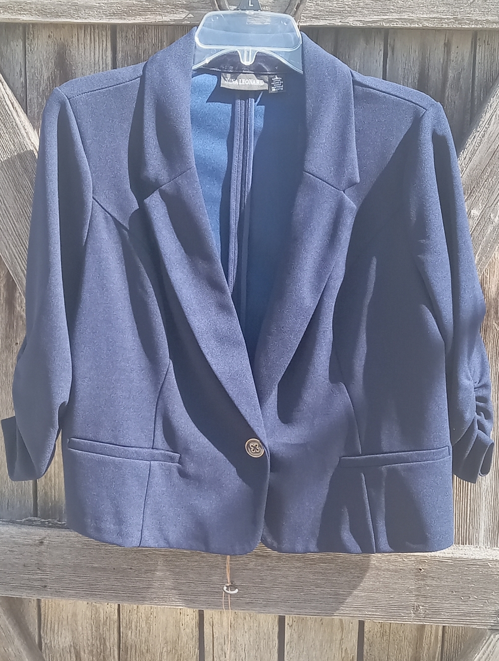 Nina Leonard Navy Cropped Single Button Blazer, L